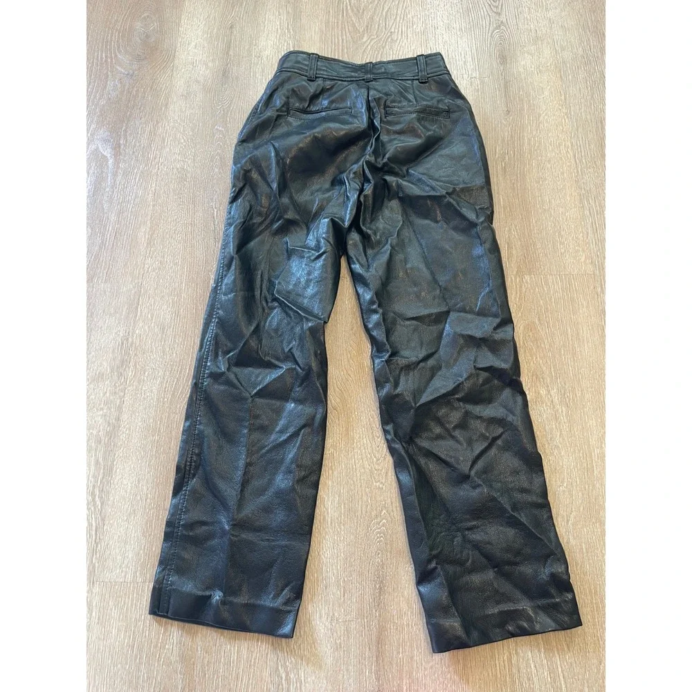 Babaton Command Pant Vegan Leather Black Straight Leg Trousers Size 00